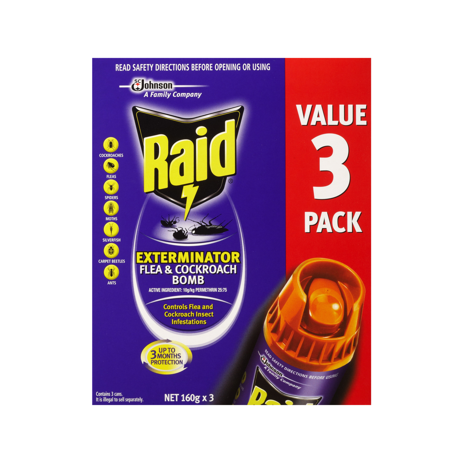 Raid 160g Exterminator Flea And Cockroach Bomb 3 Pack Indoor