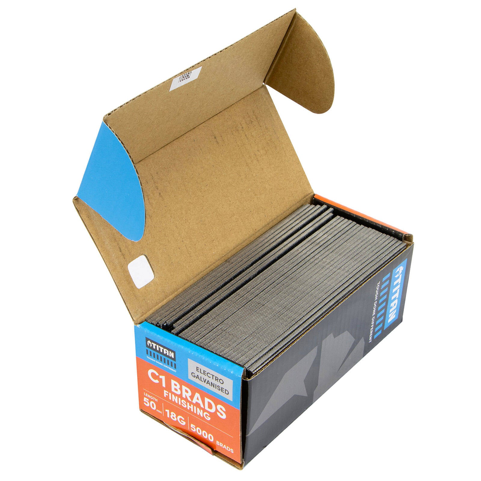 Titan 50 x 1.25mm Electro Galvanised Straight Collated C1 Brad Nails 5000 Pack
