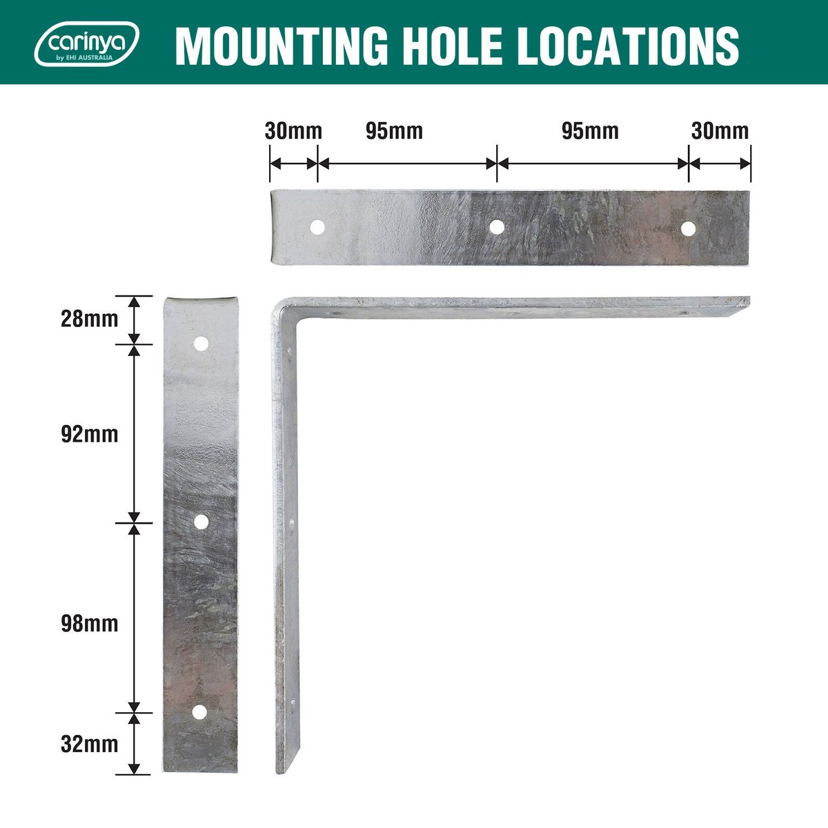 Carinya 250 x 250mm Galvanised Steel Heavy-Duty Angle Bracket, 50kg Capacity