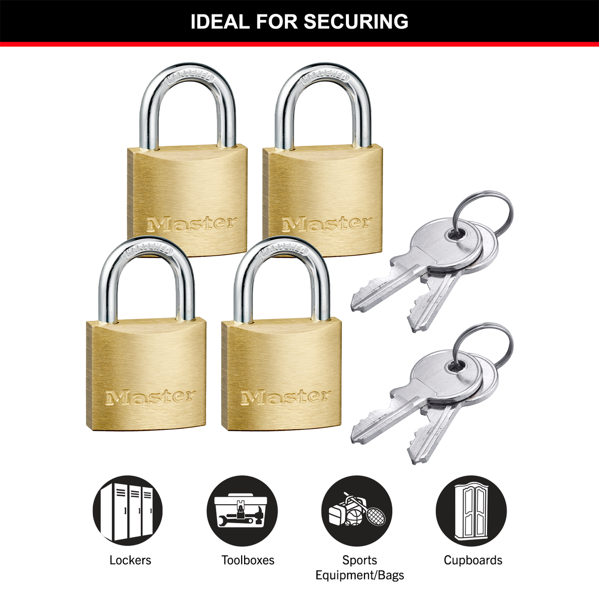 Master Lock 30mm Solid Brass Keyed Padlock - 4 Pack