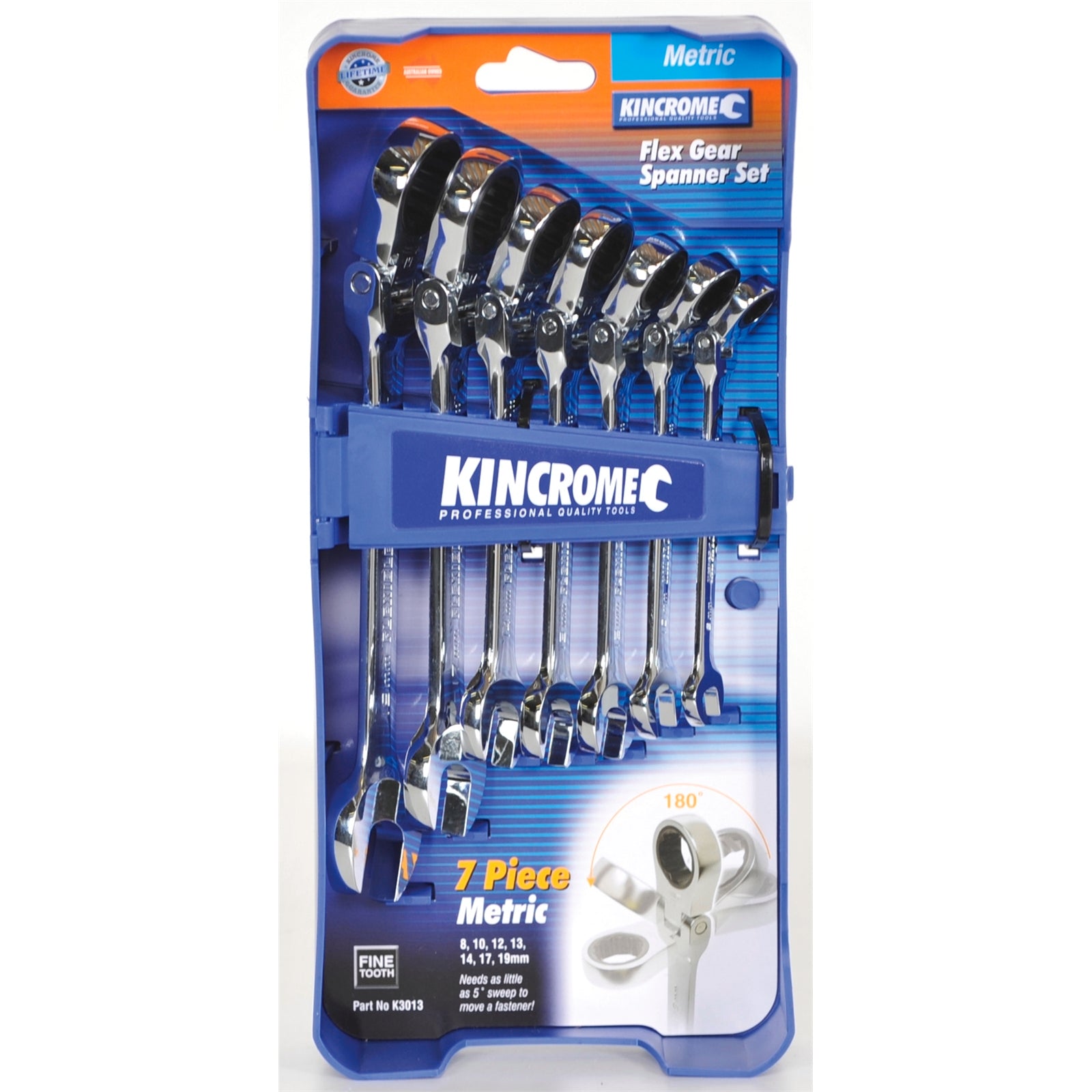 Kincrome 7 Piece Metric Flexible Gear Spanner Set - Chrome Vanadium, Case Included