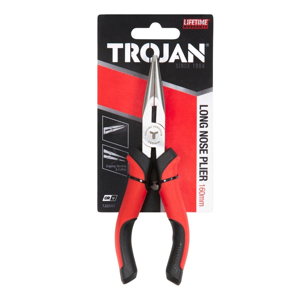Trojan 160mm Long Nose Plier Red and Black CRV