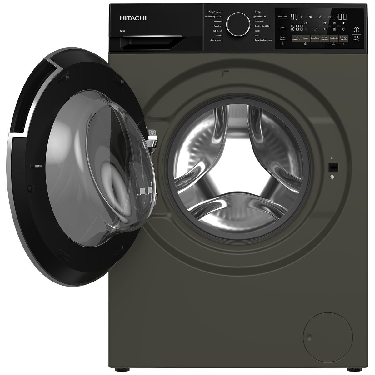 Hitachi 12kg Front Load Washing Machine - AutoDose, Steam Hygiene, Wi-Fi, Volcanic Grey - BD-120XKVEADM1