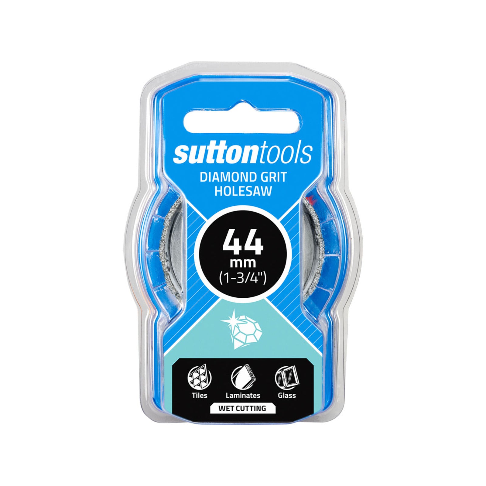 Sutton Tools 44mm Diamond Grit Holesaw, Steel, for Glass, Tile and Marble