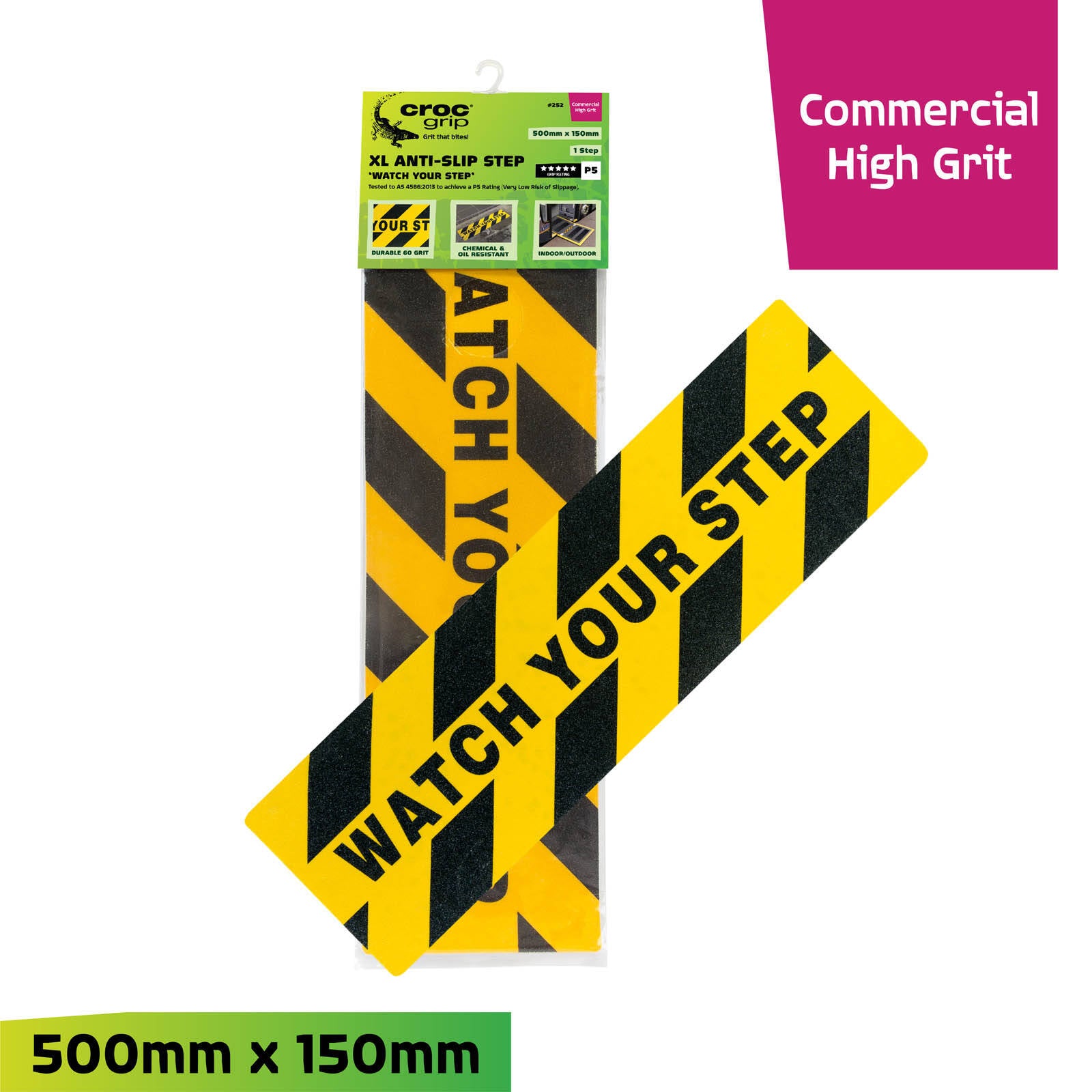 Croc Grip 500 x 150mm XL Watch Your Step Yellow and Black Anti-Slip Step
