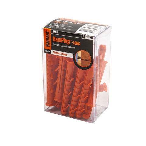 Ramset RamPlug Long 10 x 80mm Nylon Wall Anchor Orange - 20 Pack