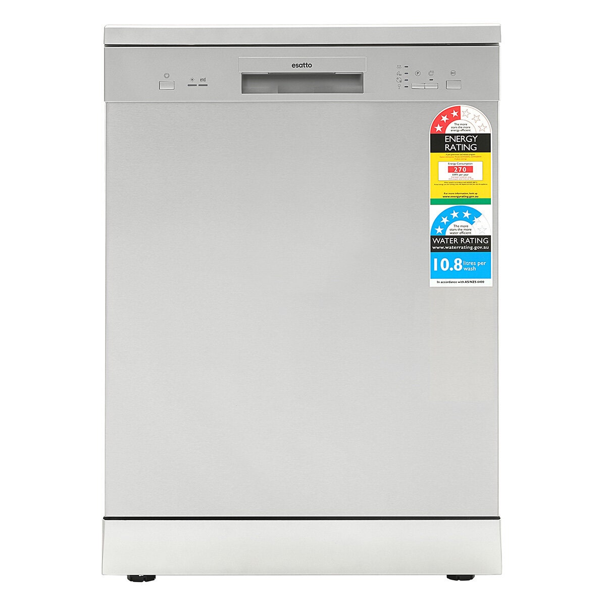 Esatto 60cm Freestanding Dishwasher - 12 Place Settings, Stainless Steel, 4 Programs, LED Controls - EDW6004S