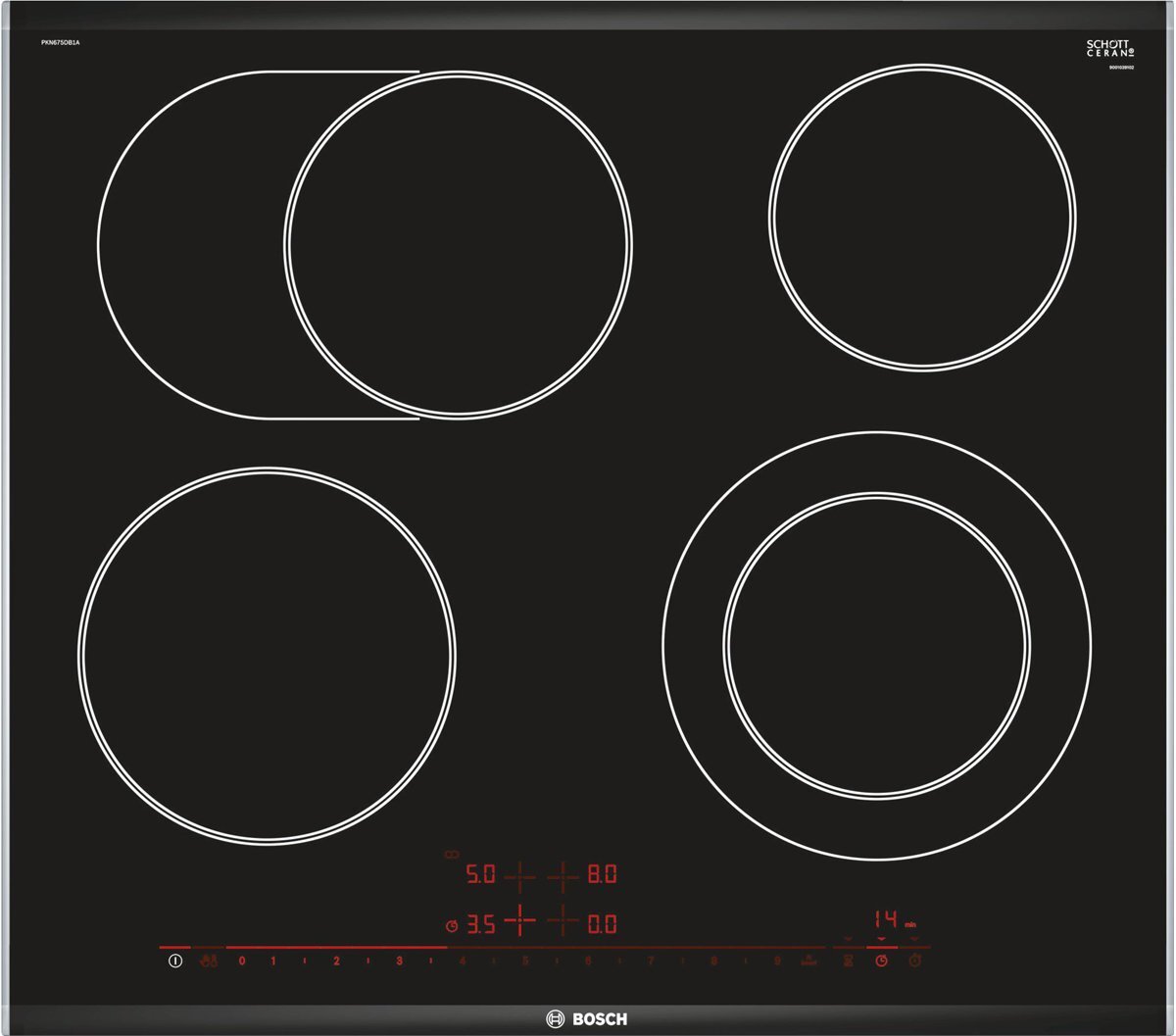 Bosch 60cm Series 8 Ceramic Cooktop - Black, 4 Zones, DirectSelect Premium, Dual-Ring Zones - PKN675DB1A