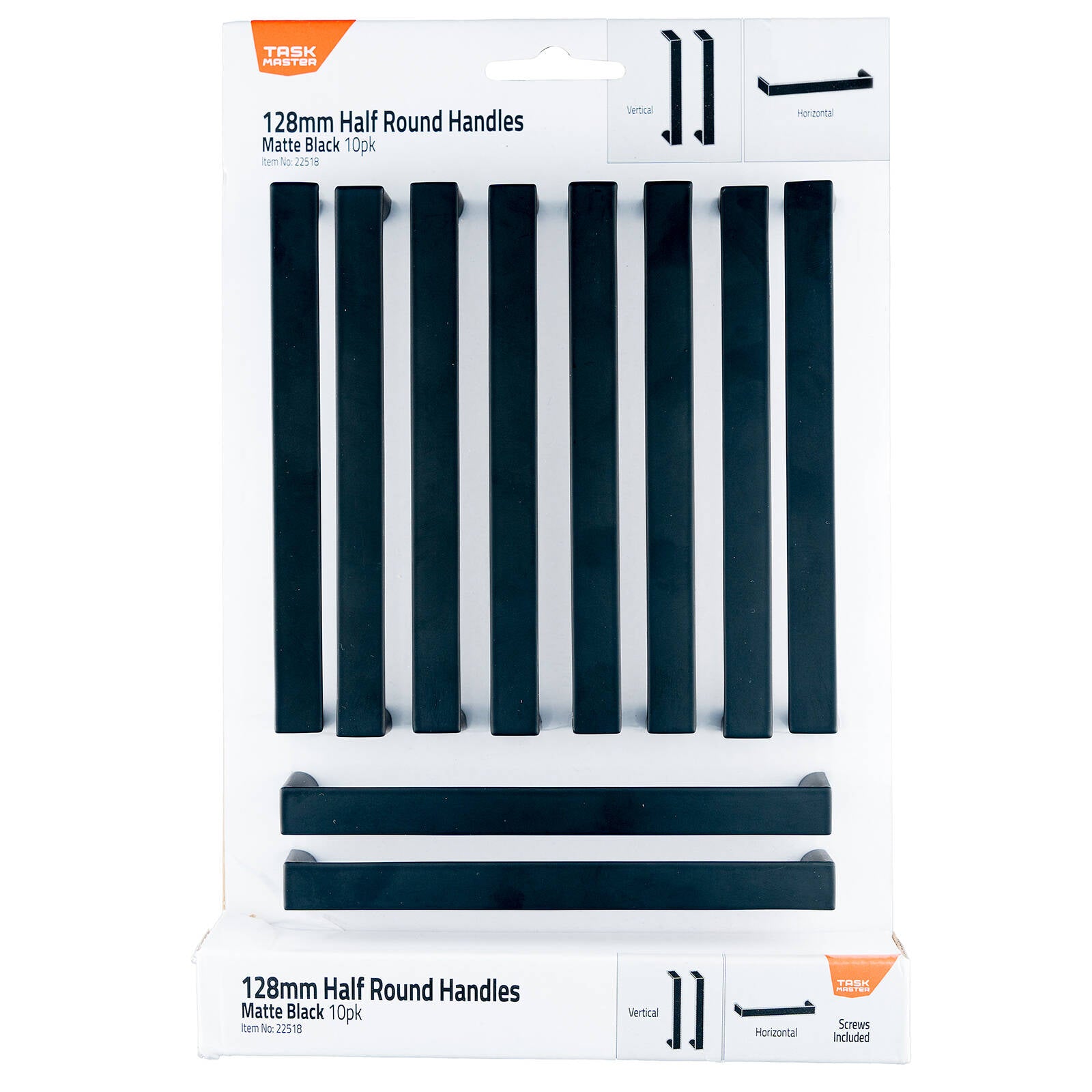 Taskmaster 128mm Matte Black 1/2 Round Cabinet Handle 10 Pack