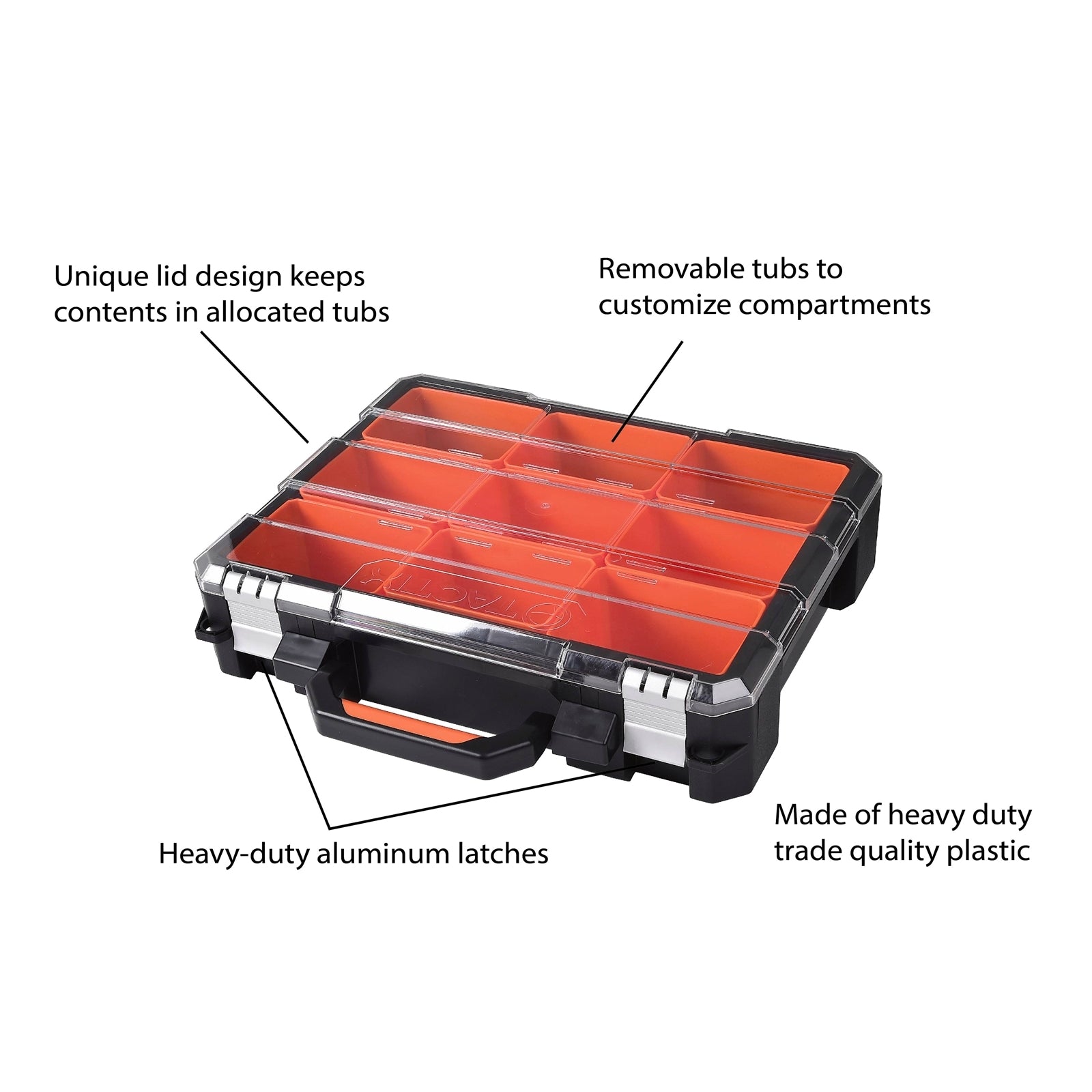 Tactix 9 Compartment Trade Quality Organiser Black & Orange Removable Tubs