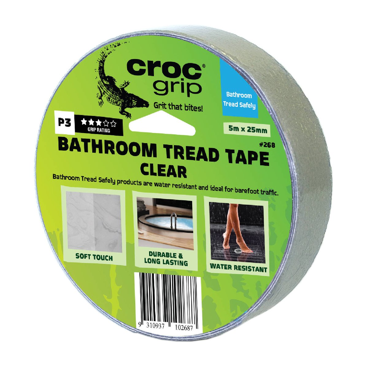 Croc Grip 5m x 25mm Clear Bathroom Tread Anti-Slip Vinyl Tape