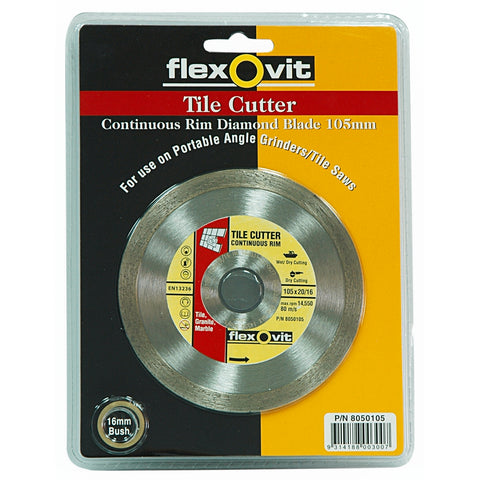 Flexovit 105mm Continuous Rim Diamond Blade - Tile Cutter for Angle Grinders & Tile Saws