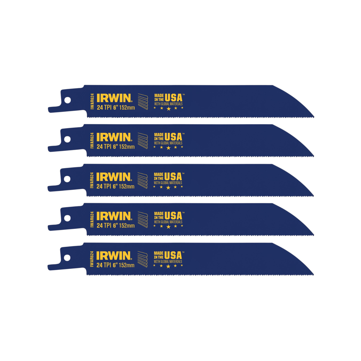 Irwin 6in 24TPI Bi-Metal Thin Metal Cutting Reciprocating Saw Blade 5 Pack