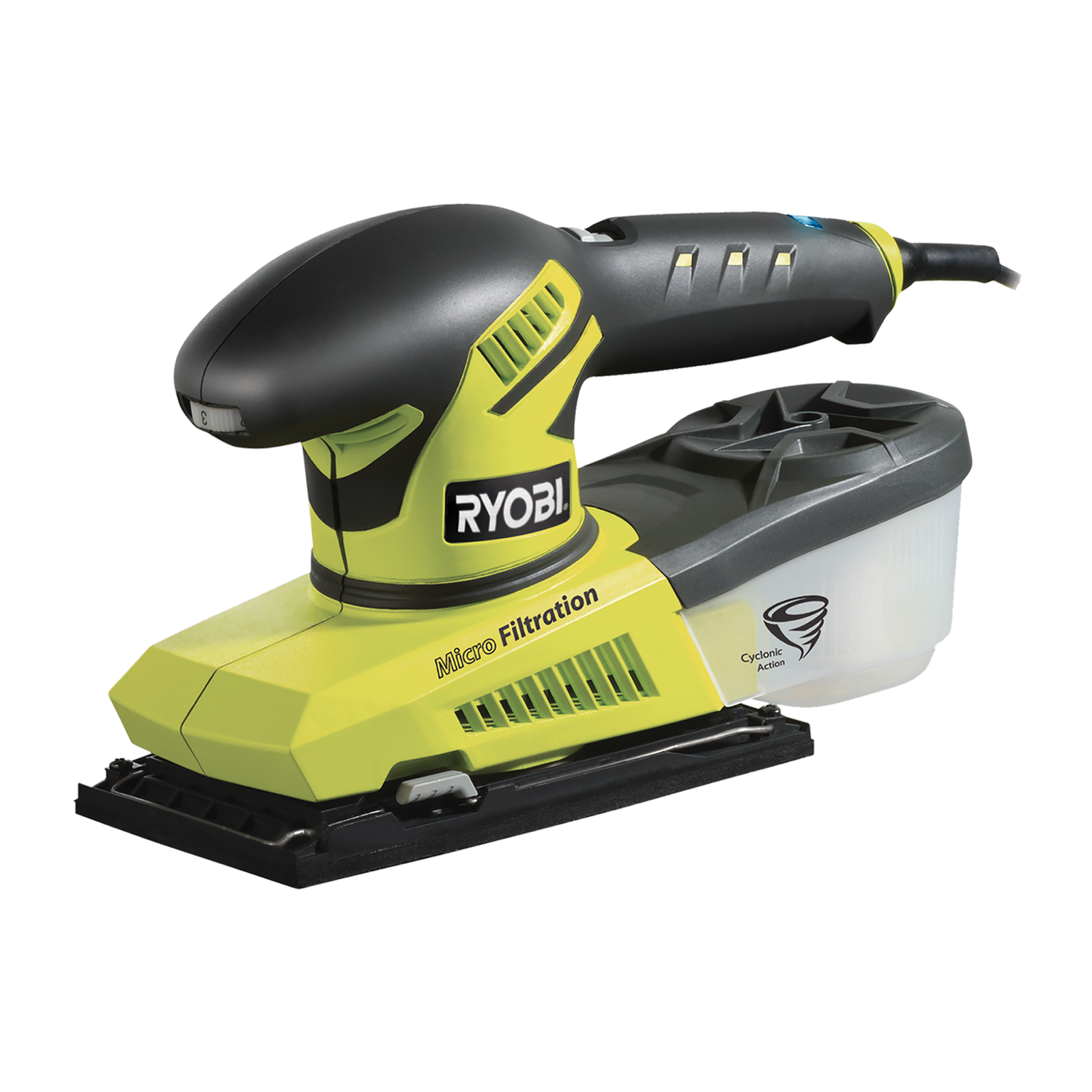Ryobi 280W 1/3 Sheet Sander, Variable Speed, 12000RPM, Dust Box, Softgrip RSS280T-S