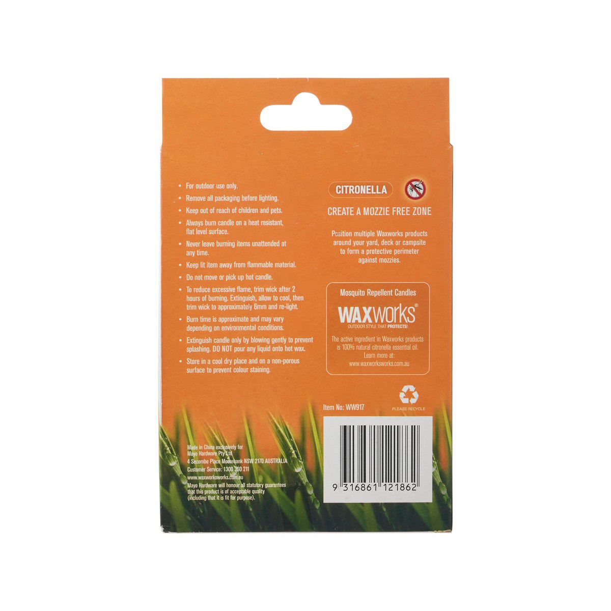 Waxworks Orange Citronella Tea Light Candles 24 Pack - Mosquito Outdoor