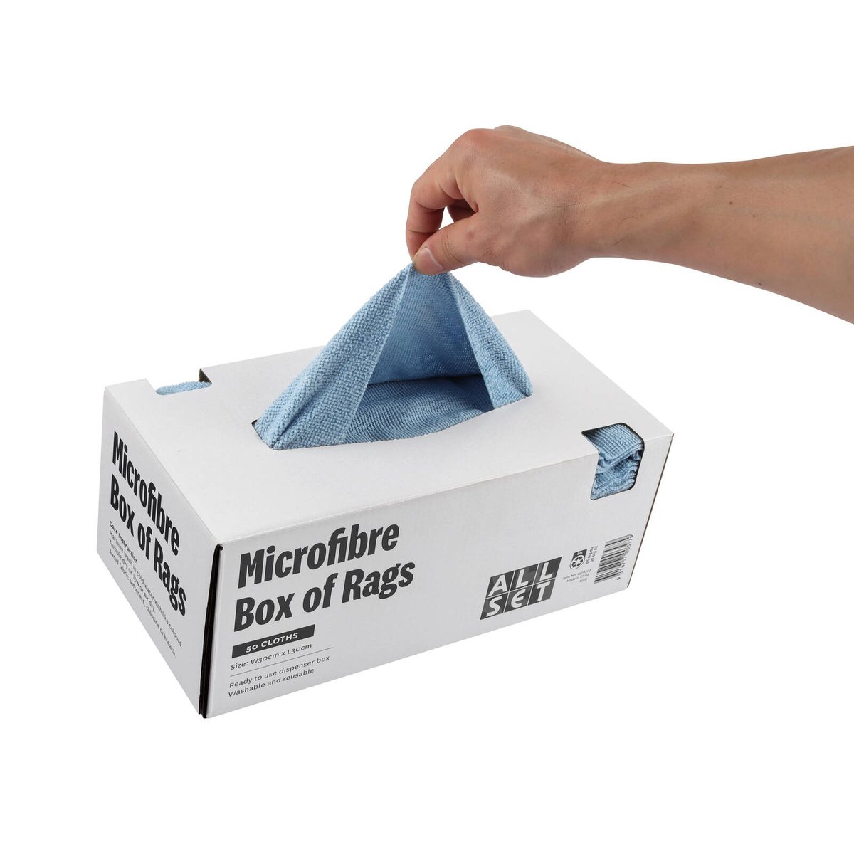 All Set 30 x 30cm Blue Multi-Purpose Microfibre Towels - 50 Pack