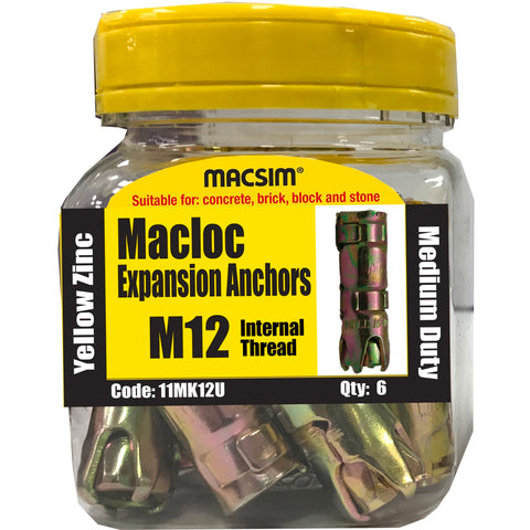 Macsim M12 Yellow Zinc Medium Duty Macloc Expansion Anchors 6 Pack Steel