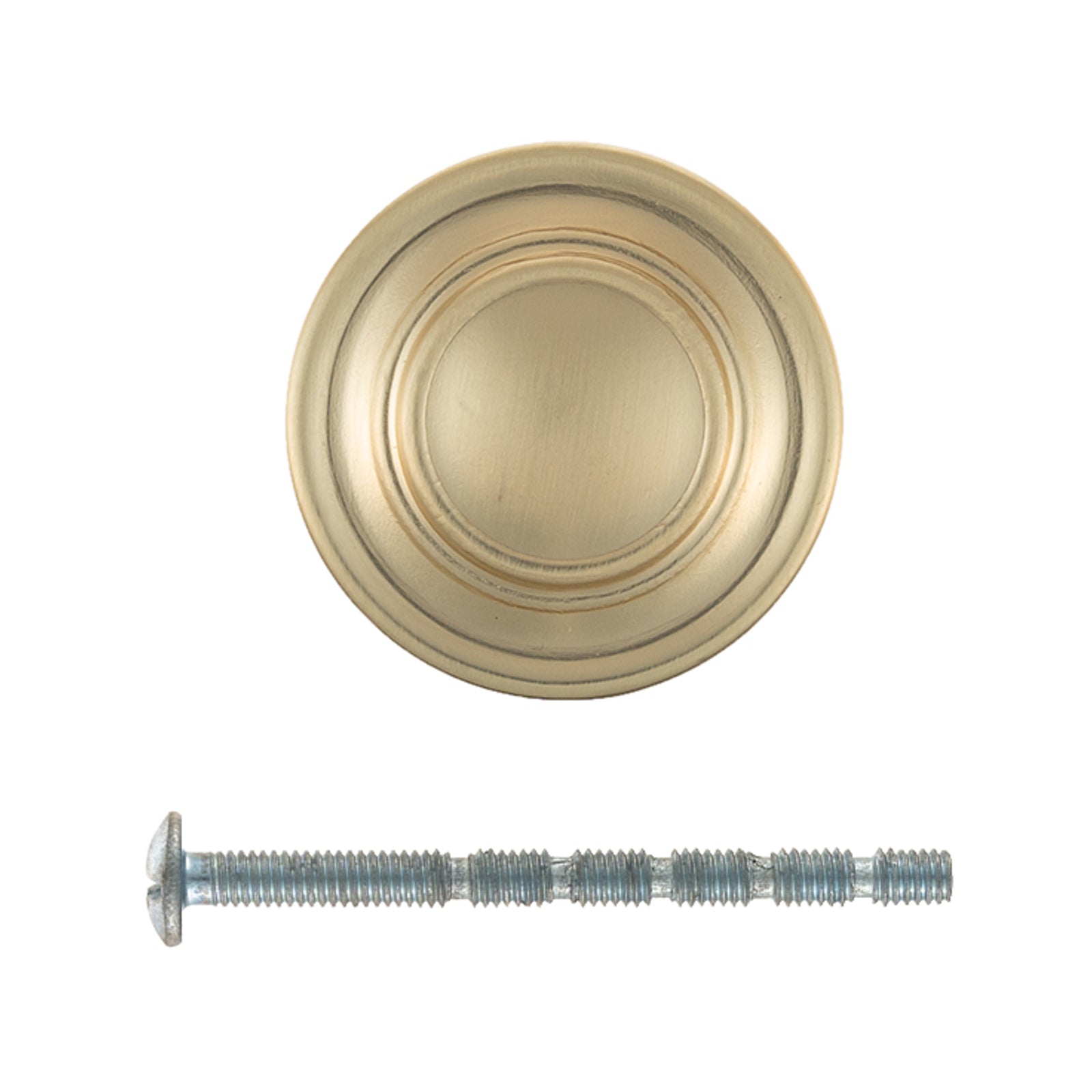 Taskmaster 34mm Brushed Brass Round Cabinet Knob - Single, with Screw