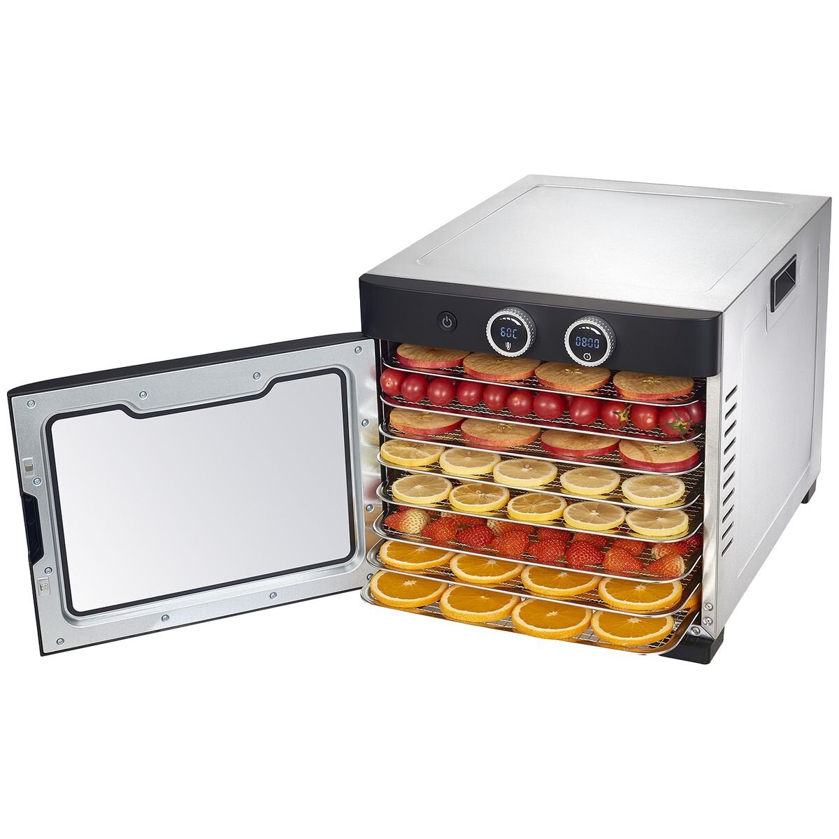 Proline 8 tray food dehydrator 800W - Stainless steel body - Glass door, 5 minute to 24 hour timer - DH-C8