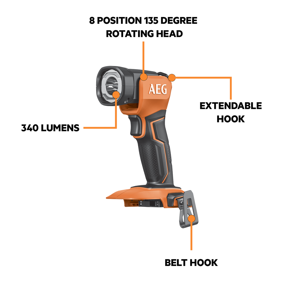 AEG 18V LED Compact Torch A18T0 Skin Only - 340 Lumens - Portable