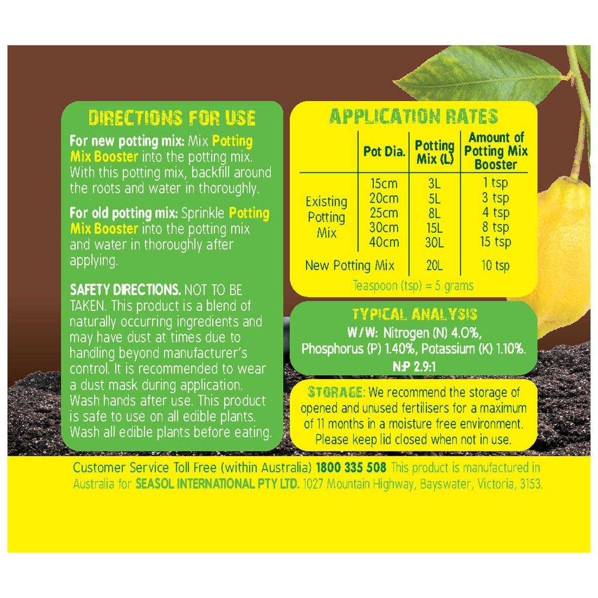 Seasol 500g Potting Mix Booster Tub - Slow Release Granular Fertiliser