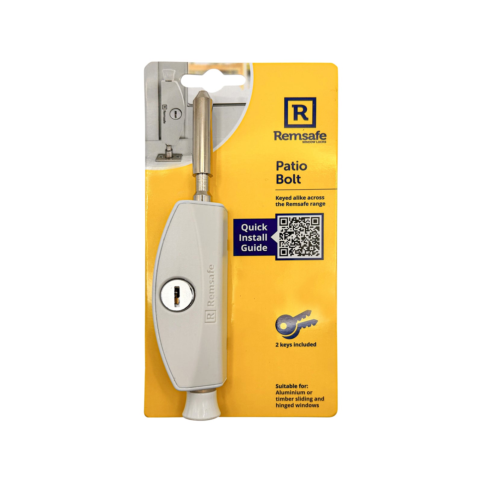 Remsafe White Powder Coated Steel Lockable Patio Bolt Window & Door