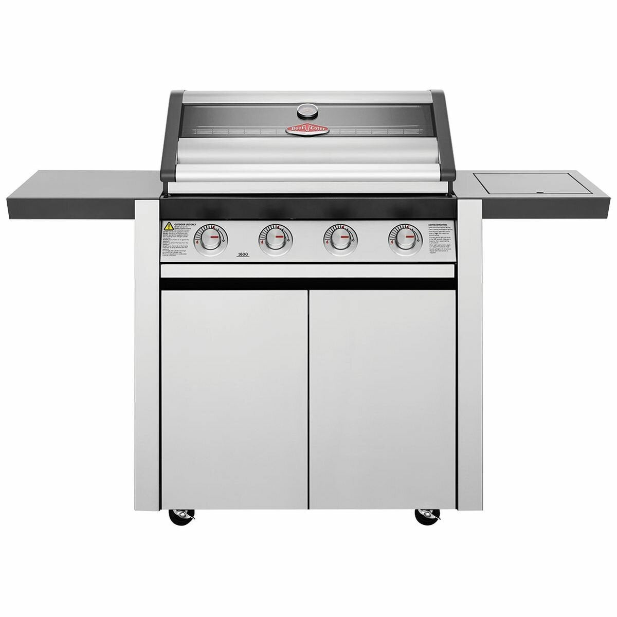 Beefeater 1600 Series 4 Burner LPG BBQ - Stainless Steel Trolley, Side Burner, Quartz Ignition - BMG1641SA