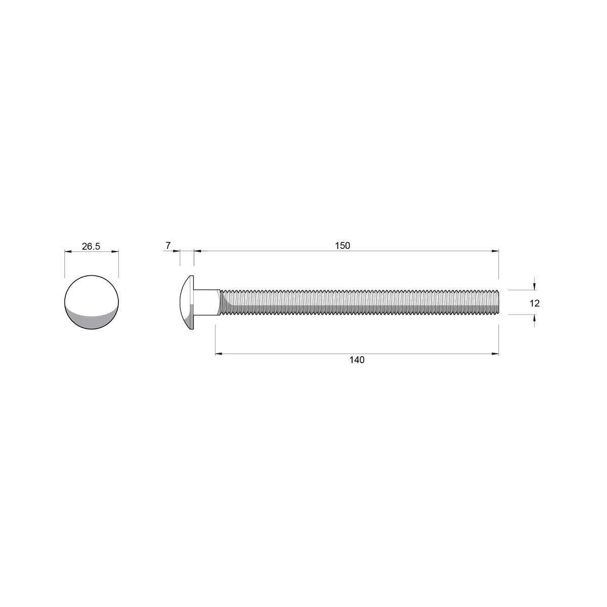 Zenith M12 x 150mm 304 Stainless Steel Cup Head Bolt and Nut