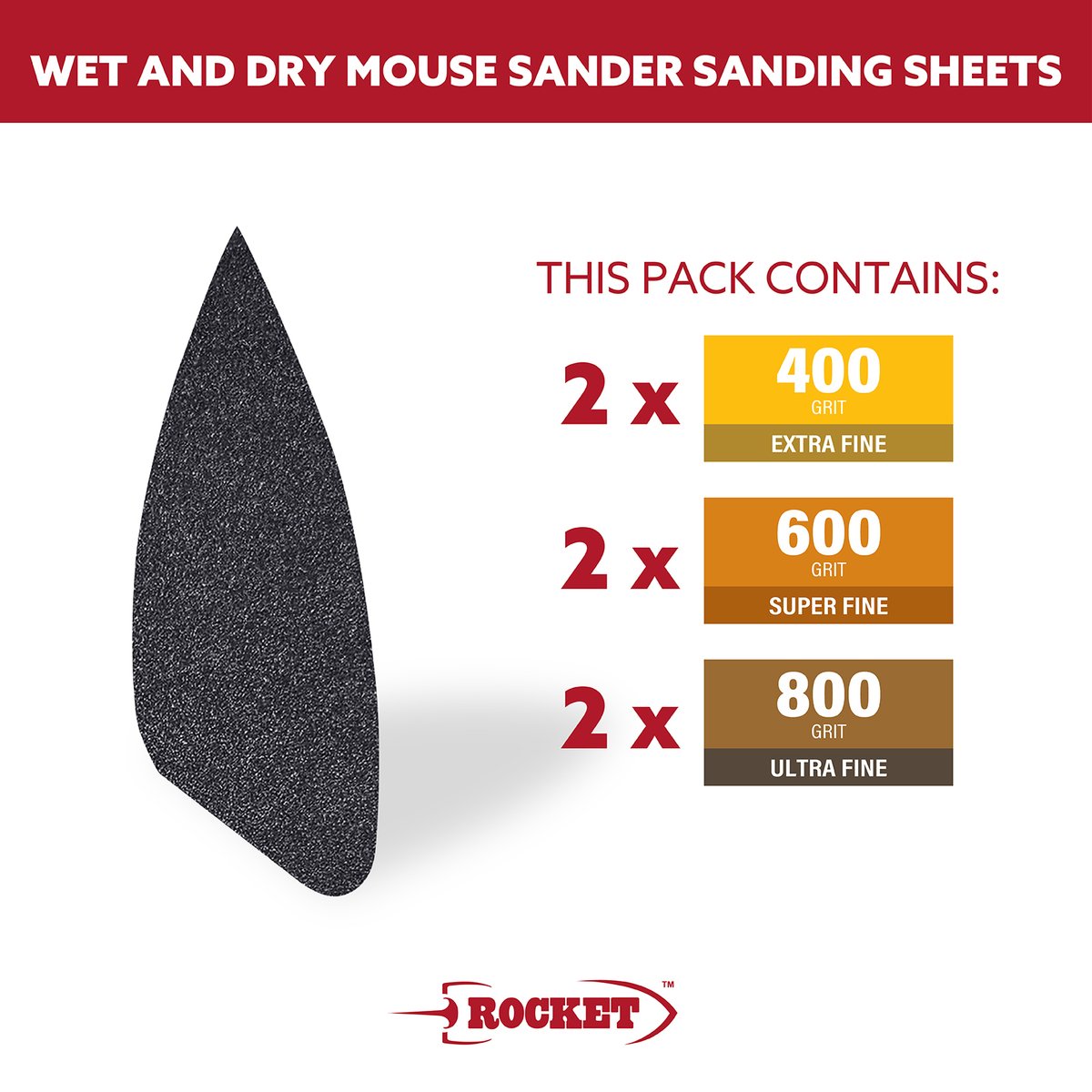 Rocket Mouse Sander Wet & Dry Sanding Sheets - 6 Pack