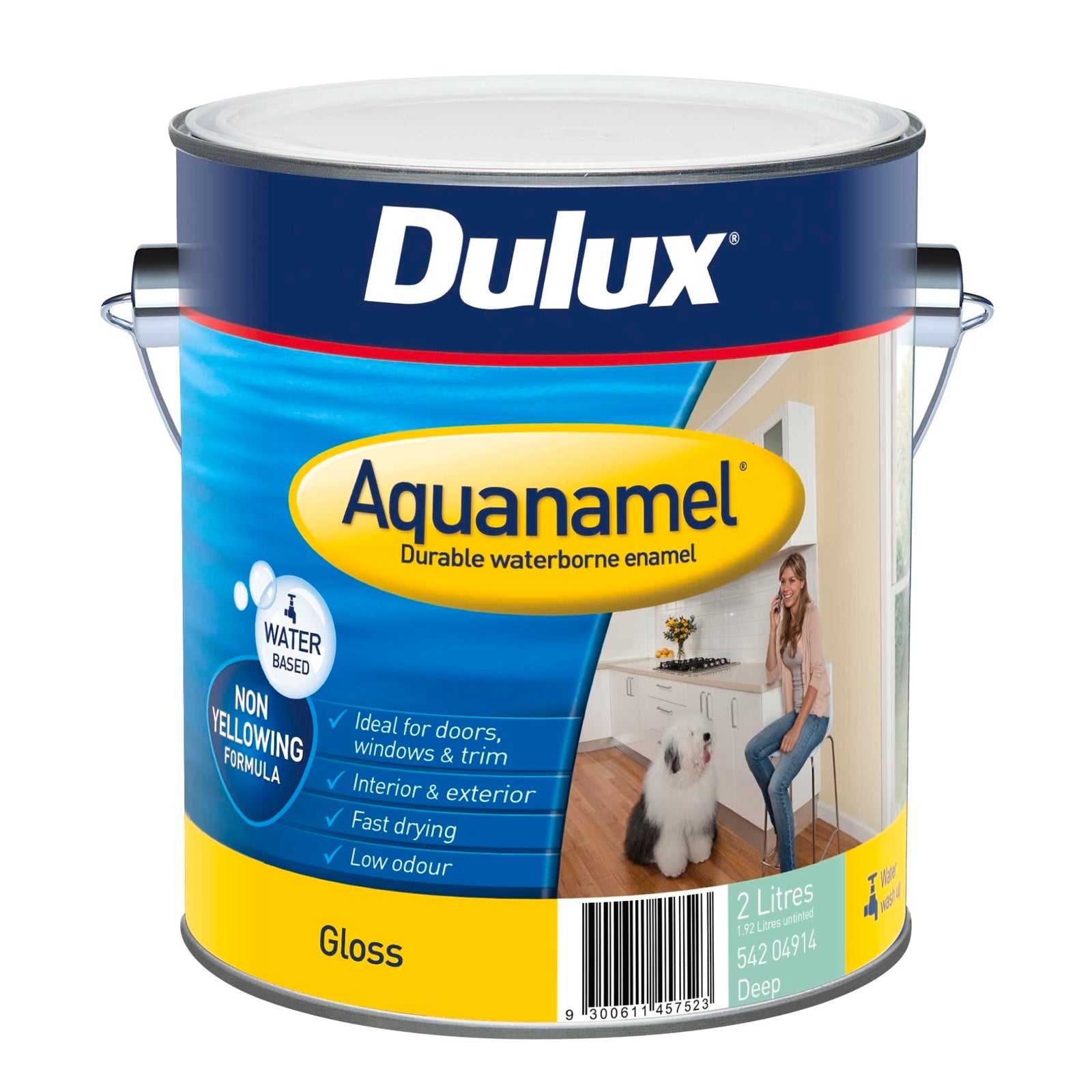 Dulux Aquanamel Gloss Enamel Paint 2L Deep Base Water-Based Acrylic