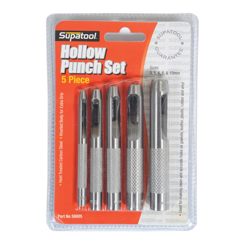 Supatool Hollow Punch Set - 5 Piece - Carbon Steel - Knurled Grips - SuperSaverAU - view 1