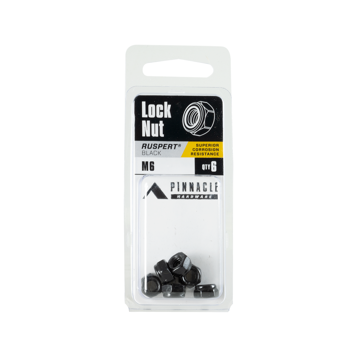 Pinnacle M6 Black Ruspert Nylon Lock Nut 6 Pack Vibration-Resistant Fastener