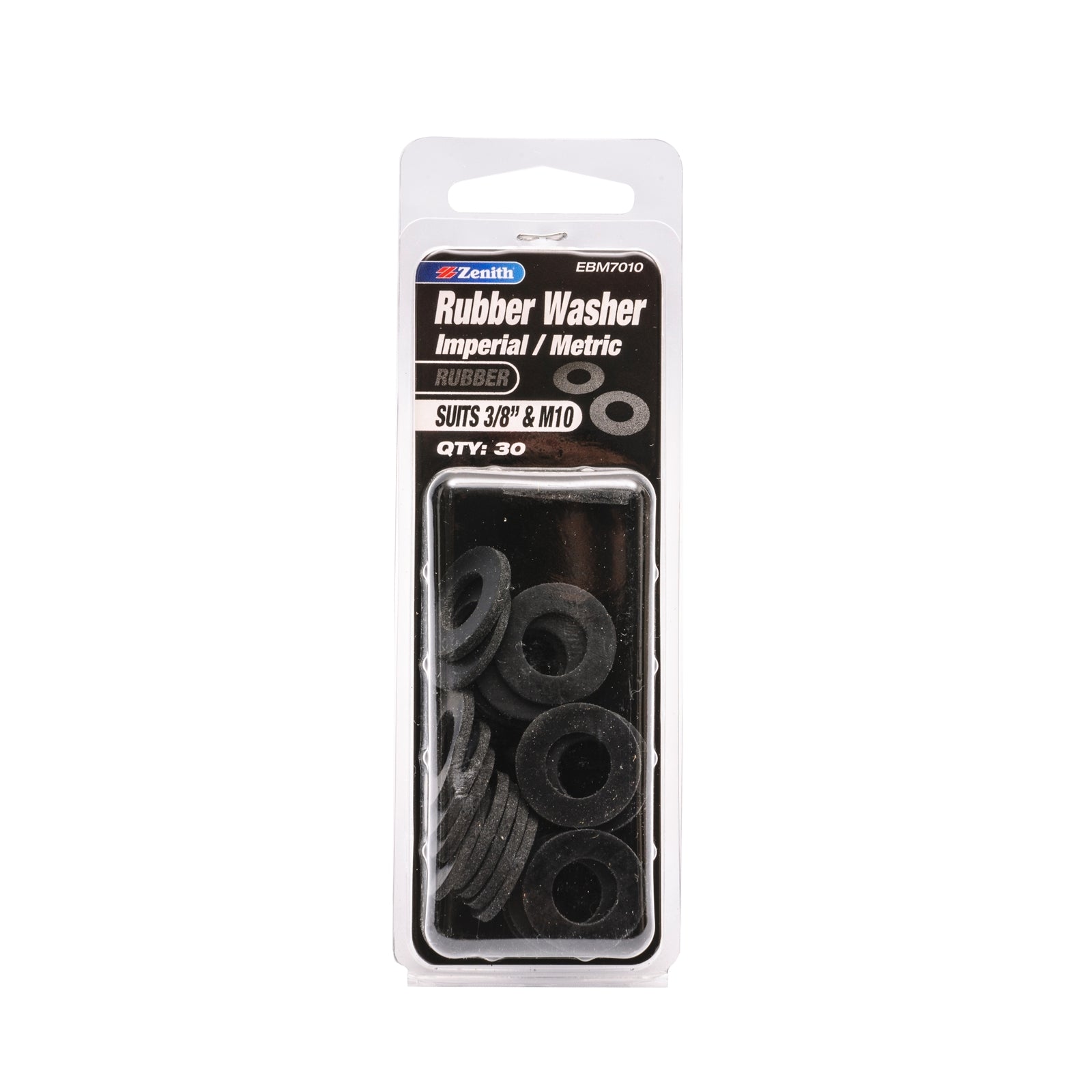 Zenith 3/8" and M10 Black Rubber Washer - 30 Pack