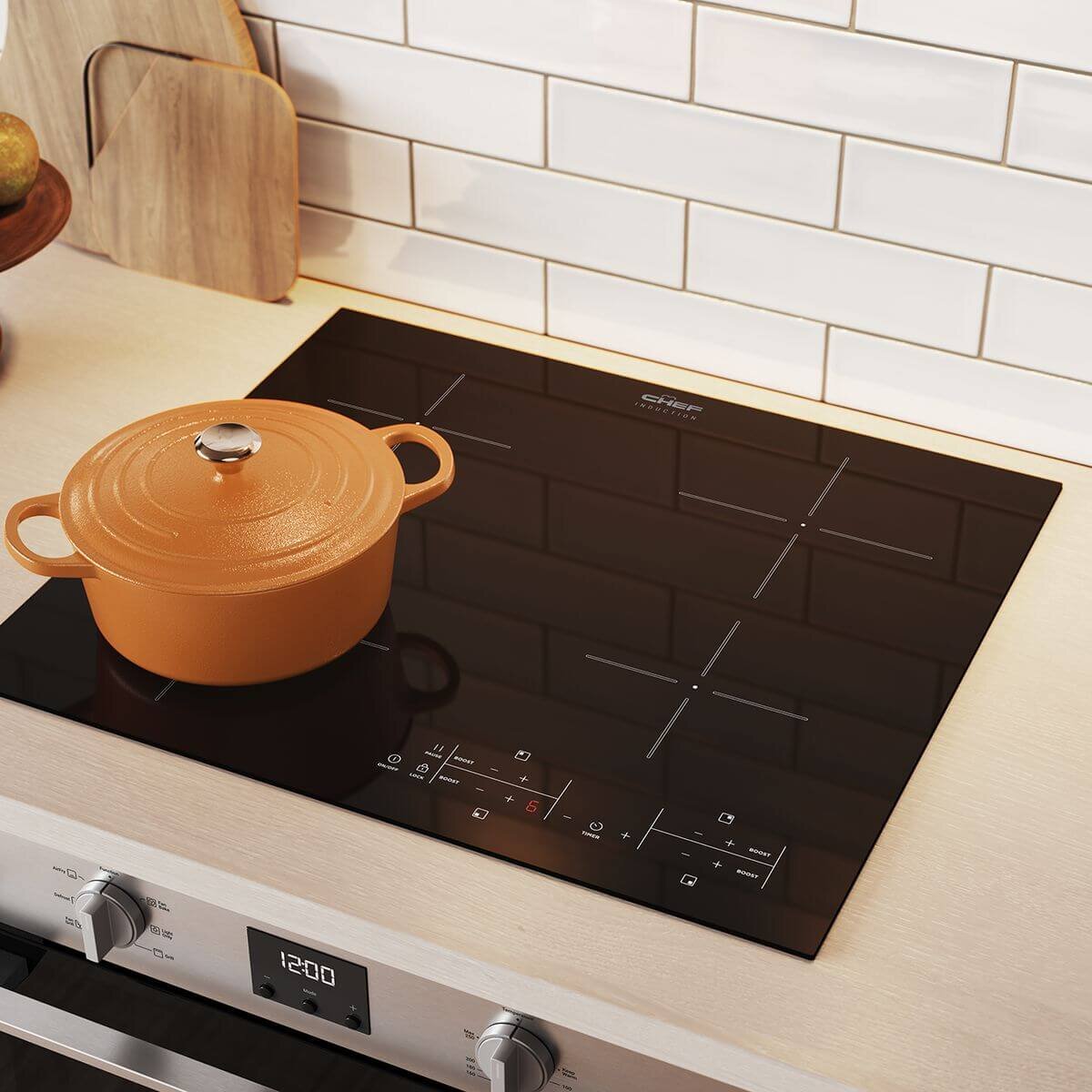 Chef 60cm 4 zone PowerReady induction cooktop - touch controls, PowerBoost, child lock - CHI6434BD