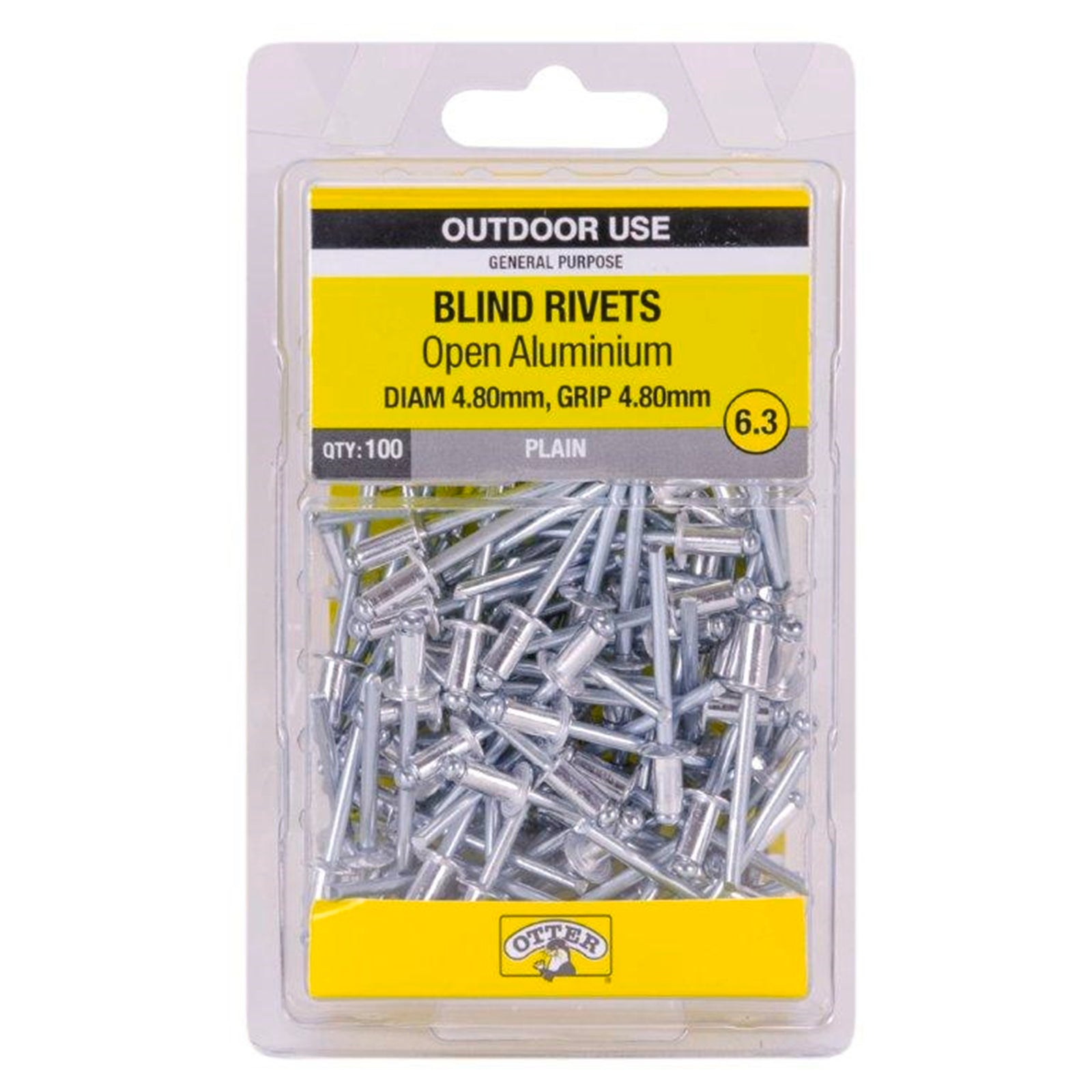 Otter 4.8 x 4.8mm Open Aluminium Blind Rivets 100 Pack