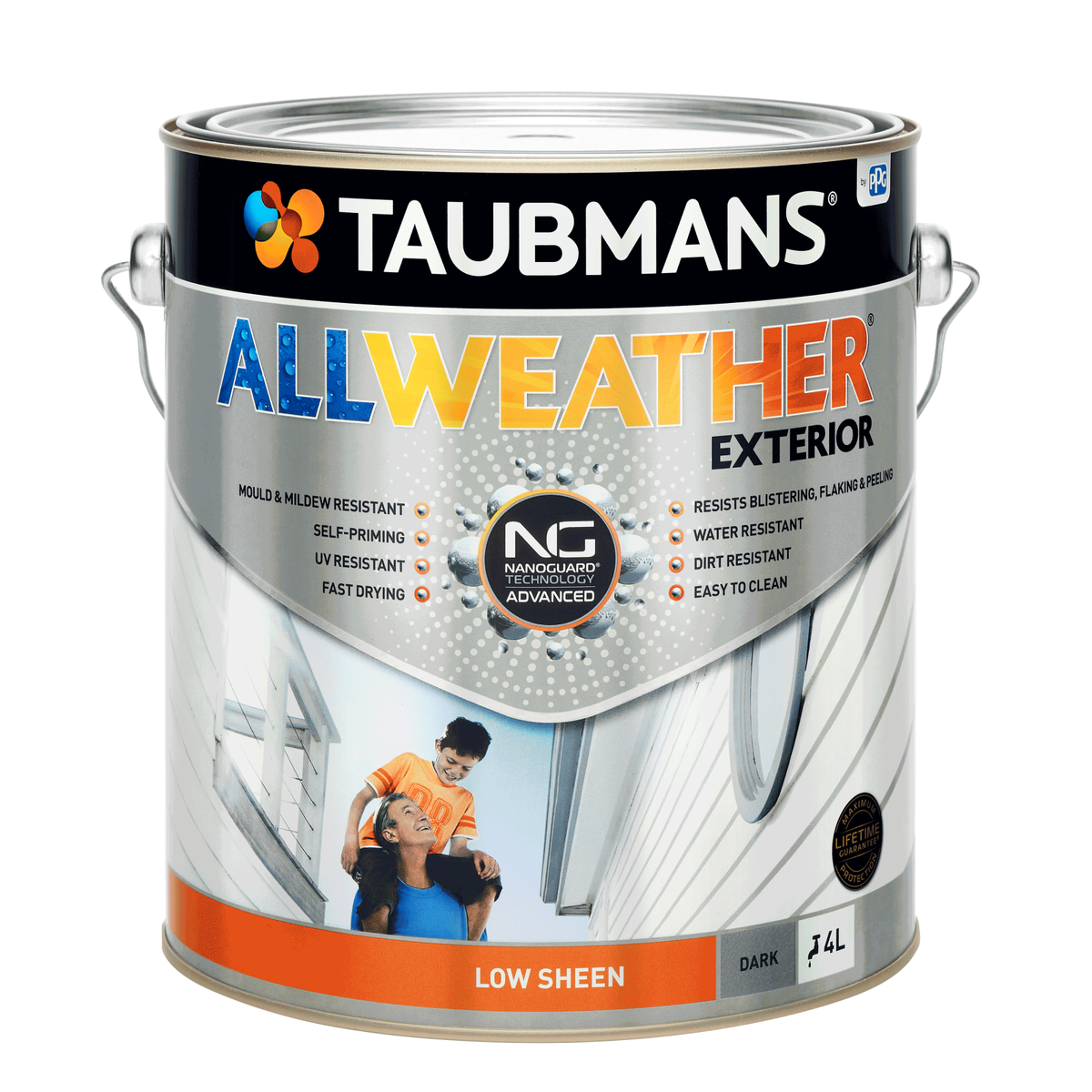 Taubmans 4L Dark Low Sheen All Weather Exterior Paint - Water Based - Mould Resistant - SuperSaverAU - view 1