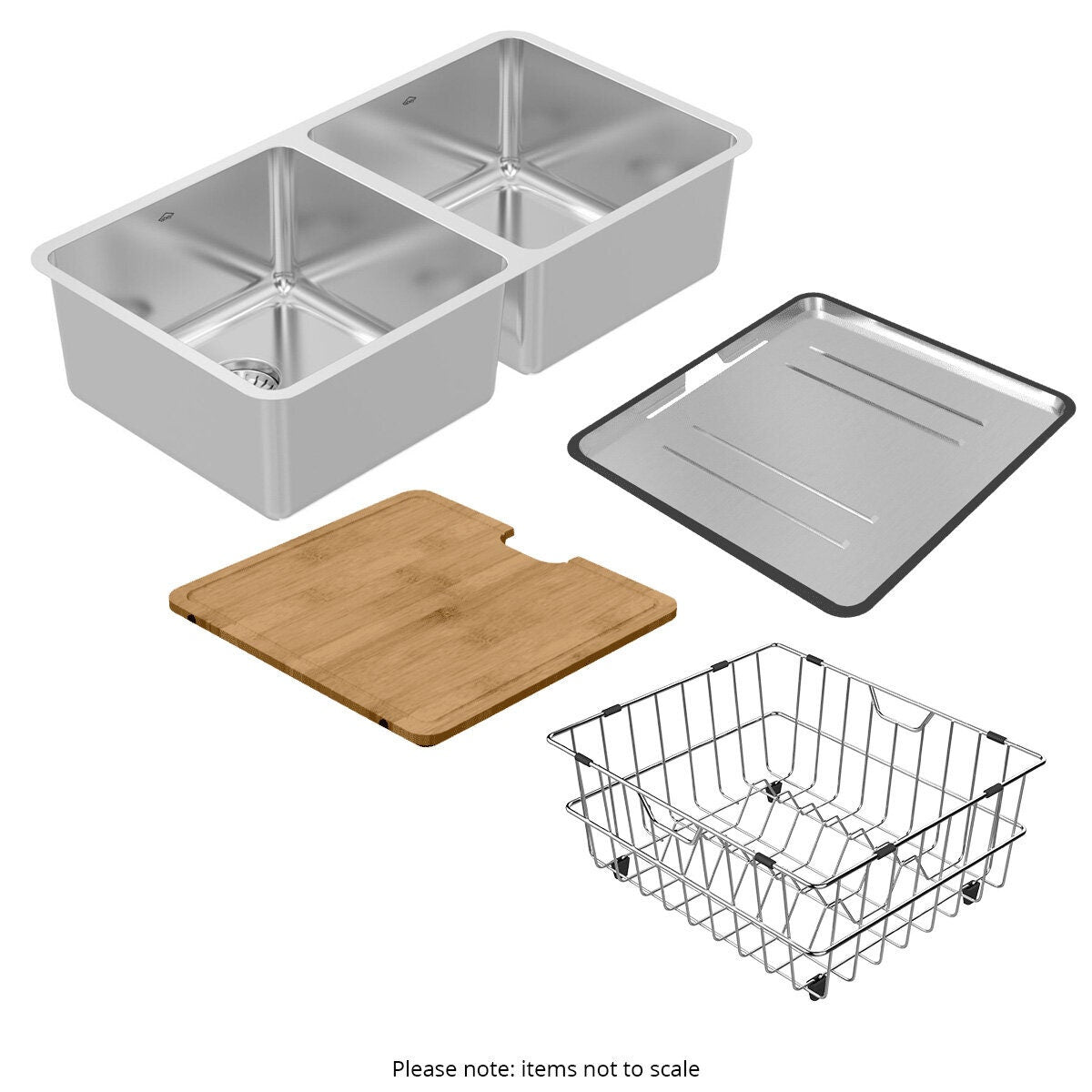 Abey Lago Double Bowl Stainless Steel Sink - Chopping Board, Drain Tray and Dish Rack Included - WNL200