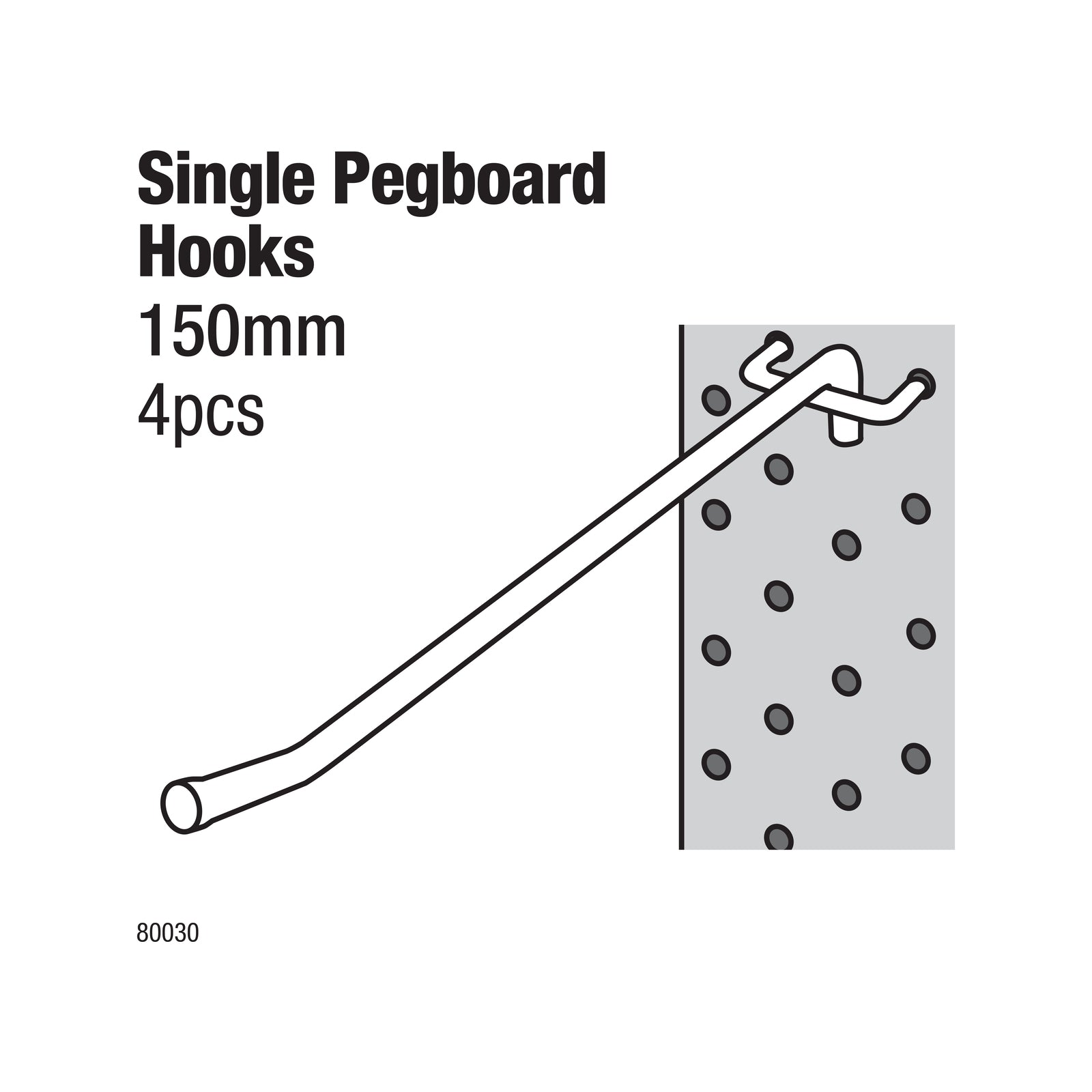 Everhang 150mm 5mm Single Zinc Pegboard Hooks 4 Pack Garage Storage