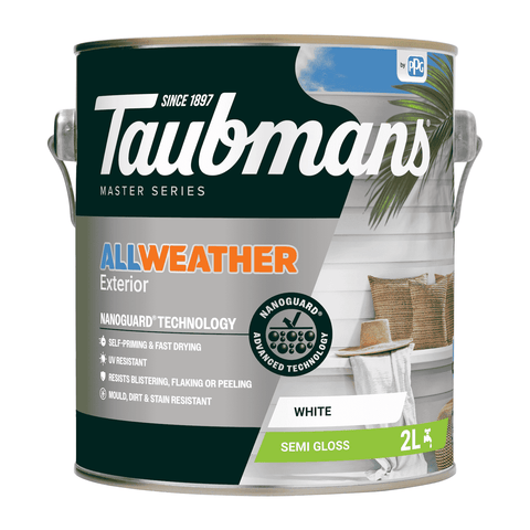 Taubmans 2L White Semi Gloss All Weather Exterior Paint Water Based UV Resistant