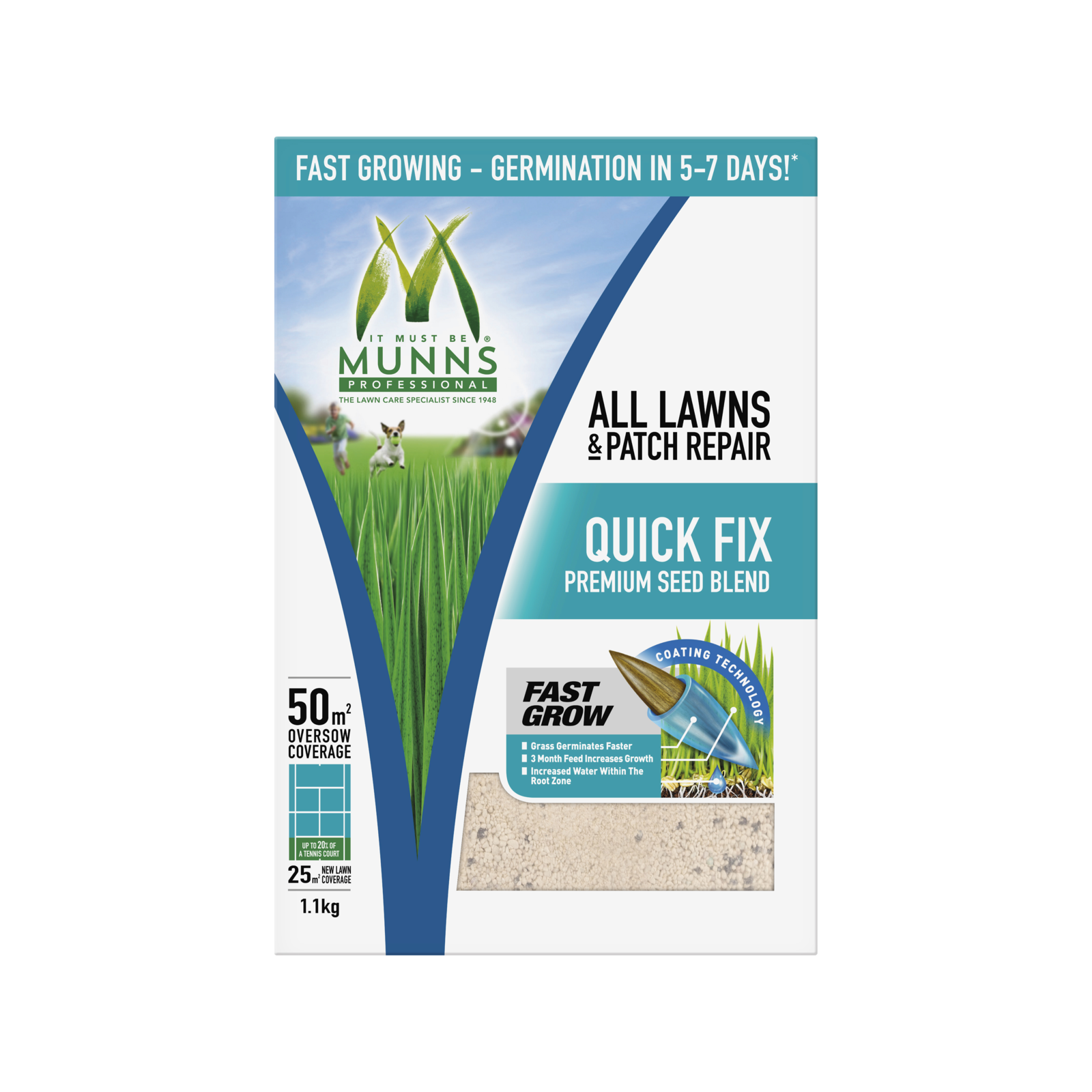 Munns Professional 1.1kg Quick Fix All Lawns and Patch Repair Premium Seed Blend