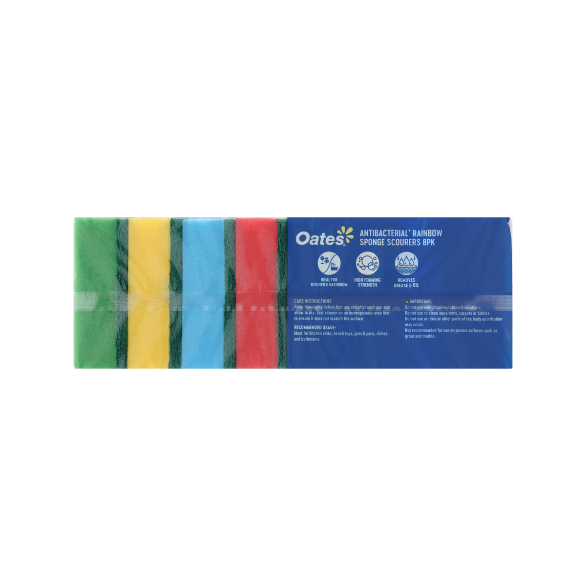 Oates Antibacterial Rainbow Sponge Scourers - 8 Pack