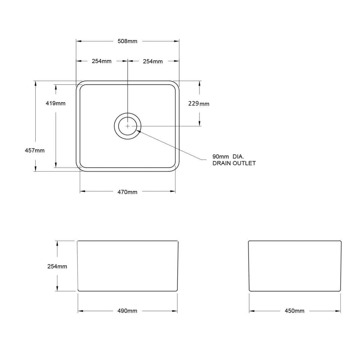 Turner Hastings Novi 50 x 46 Fine Fireclay Single Bowl Butler Sink - Concrete, Reversible - NO504FS-CL