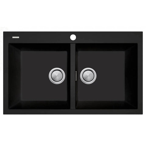 Oliveri Santorini Double Bowl Topmount Sink - Matte Black, Two 32L Bowls - ST-MB1564-OF
