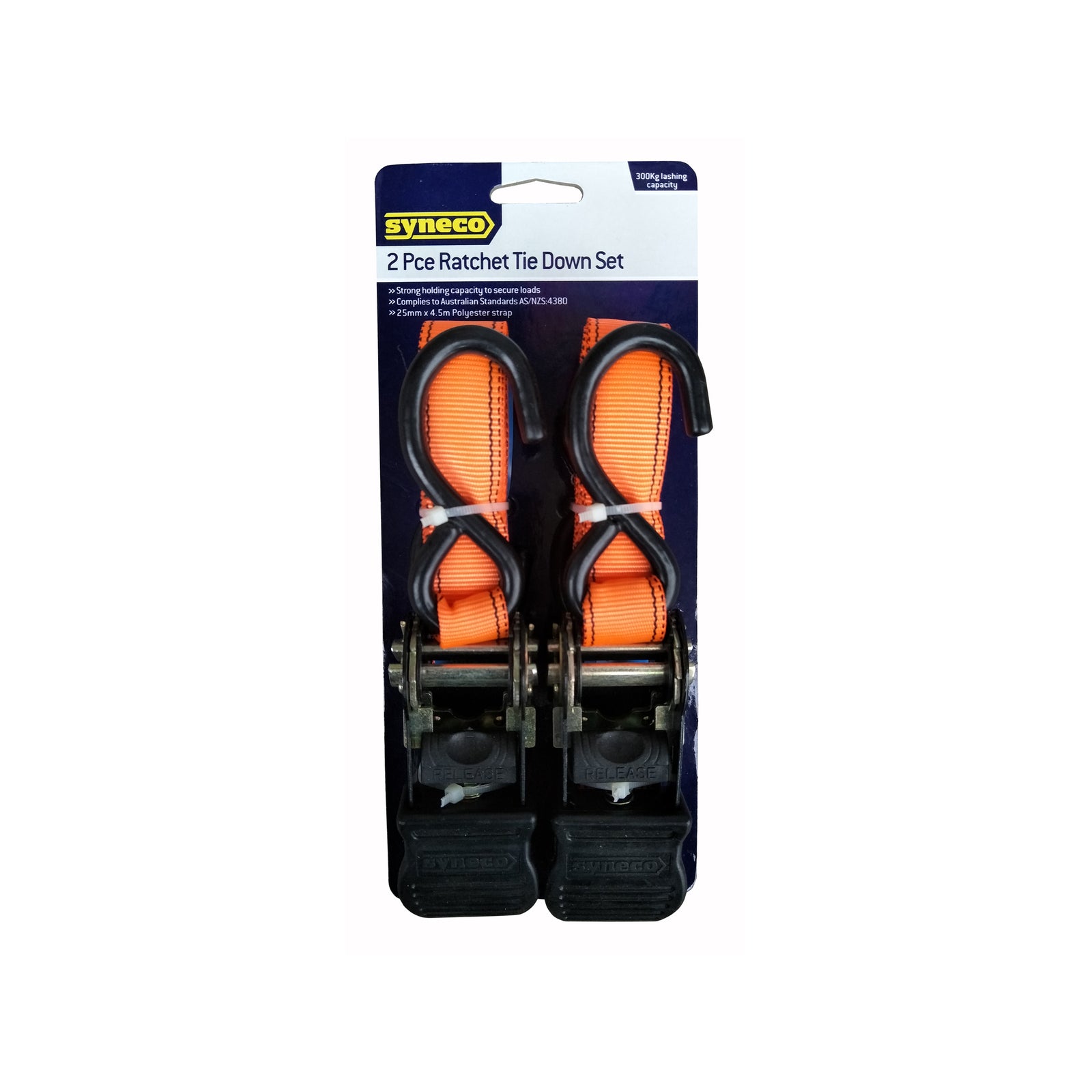 Syneco 25mm x 4.5m S Hook Ratchet Tie Down Set - 2 Pack