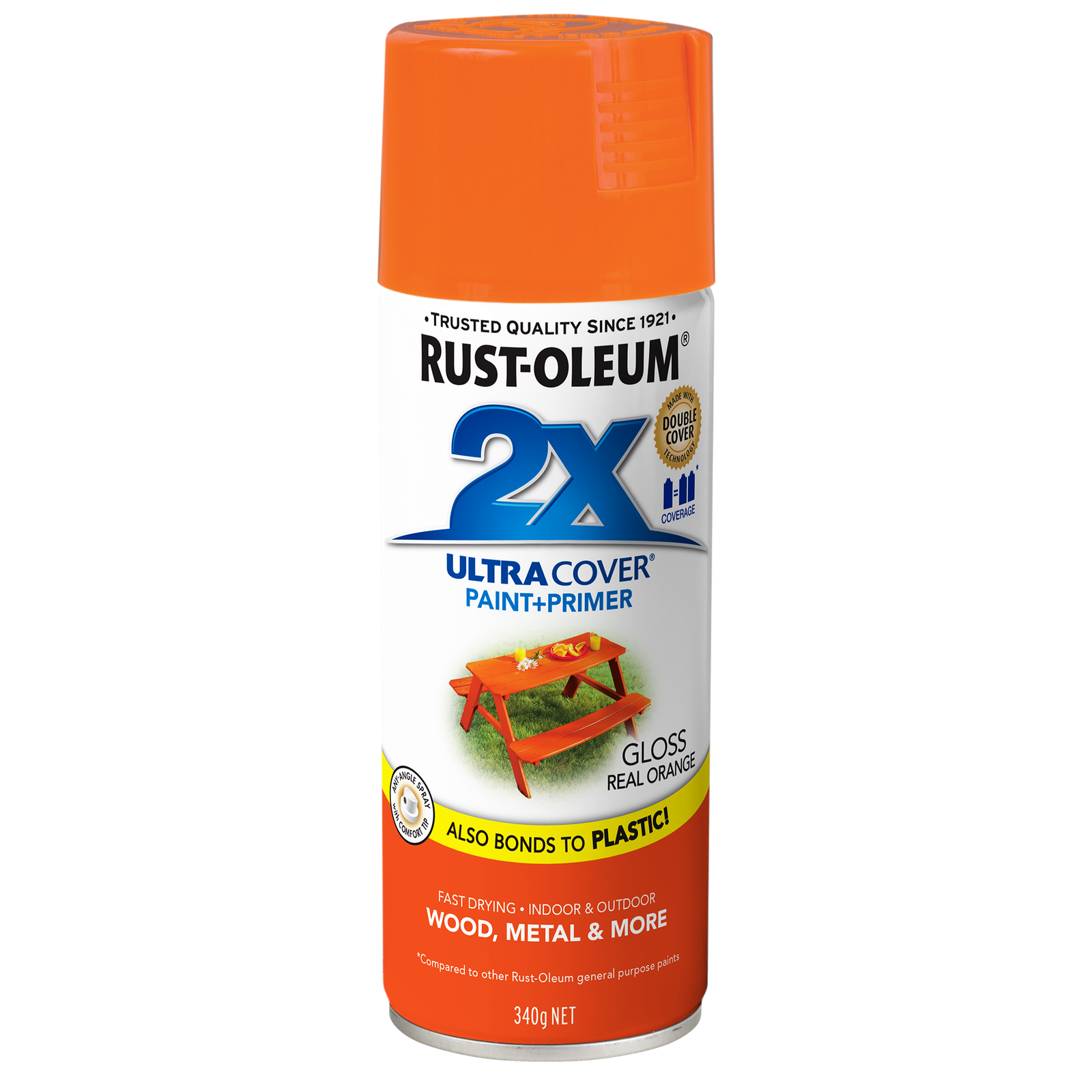 Rust-Oleum 2X Ultra Cover Gloss Real Orange Spray Paint 340g - Indoor & Outdoor Paint & Primer