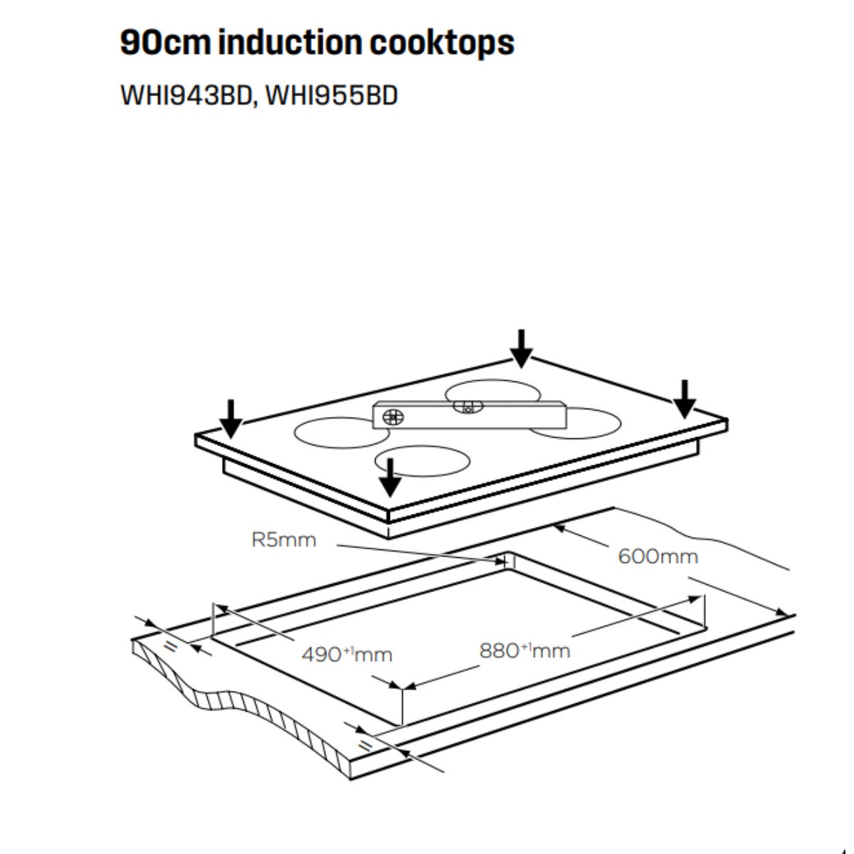 Westinghouse 90cm Five Zone Induction Cooktop with Hob2Hood - Bridge Zone, MaxiZone, BoilProtect - WHI955BD