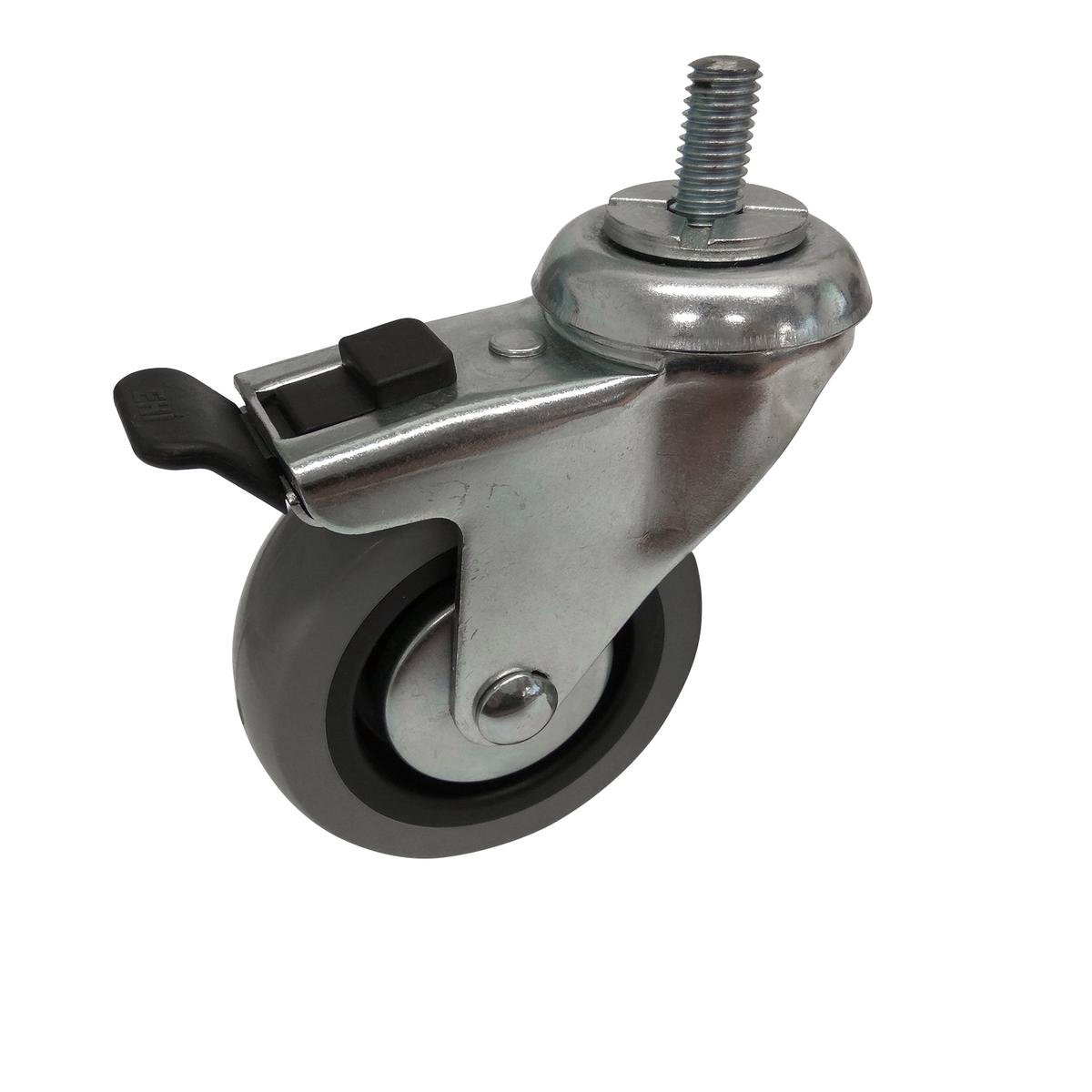 Easyroll 75mm Grey Rubber Swivel Castor with Brake, 45kg Load
