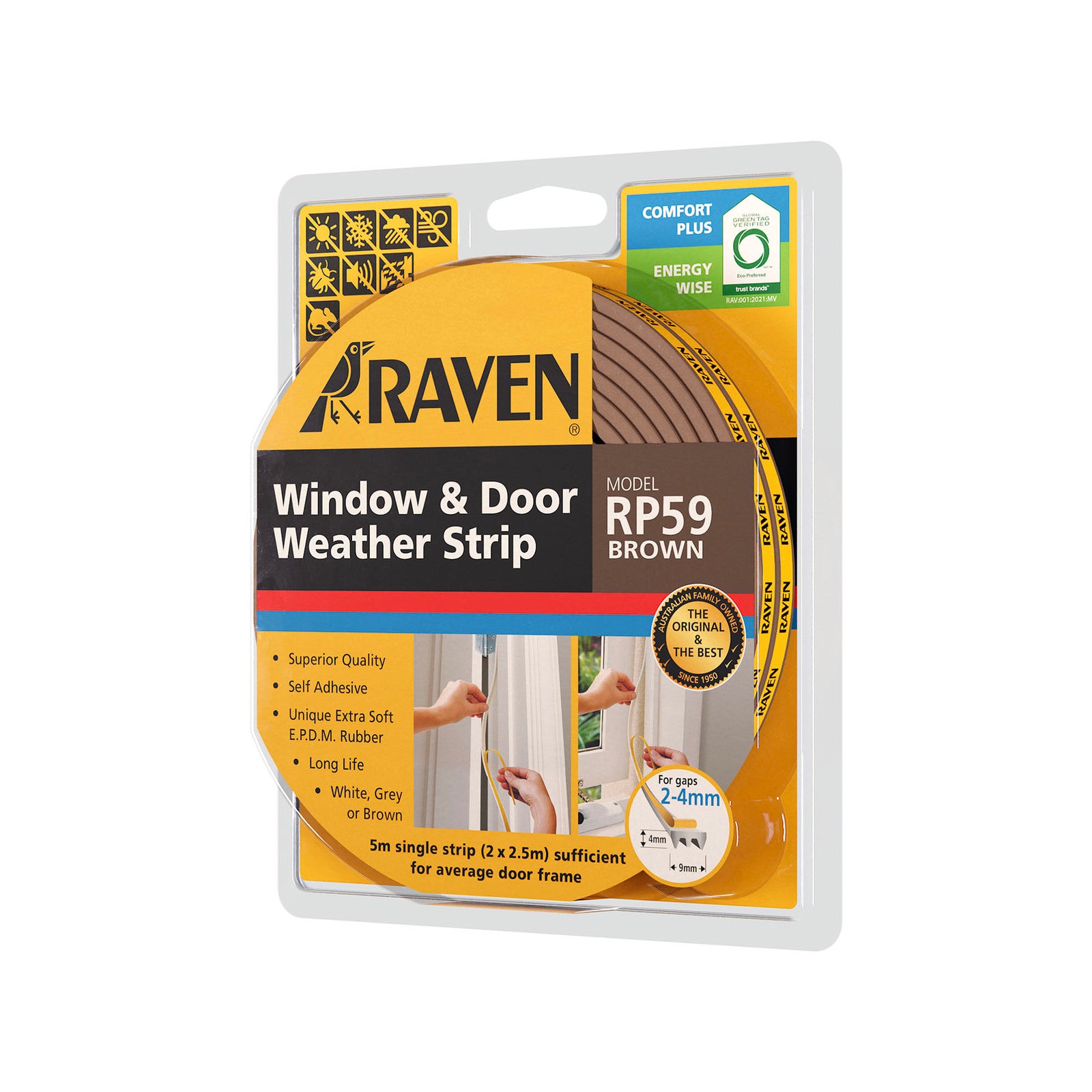 Raven RP59 5000mm Brown Self Adhesive EPDM Weather Strip