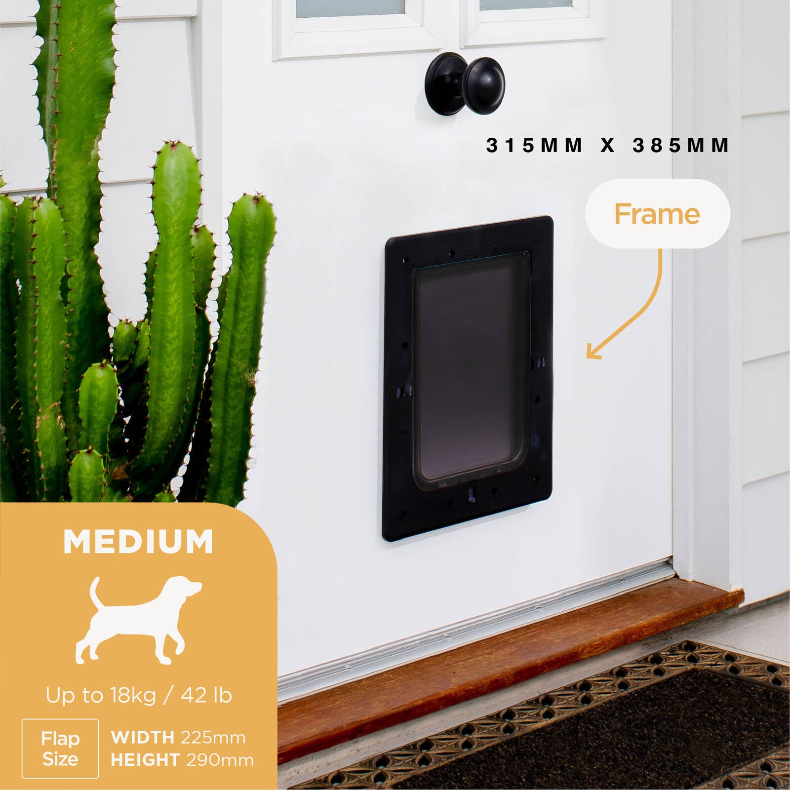 Hakuna Pets Medium Black Super Tough Pet Door ABS Polycarbonate 225 x 290mm