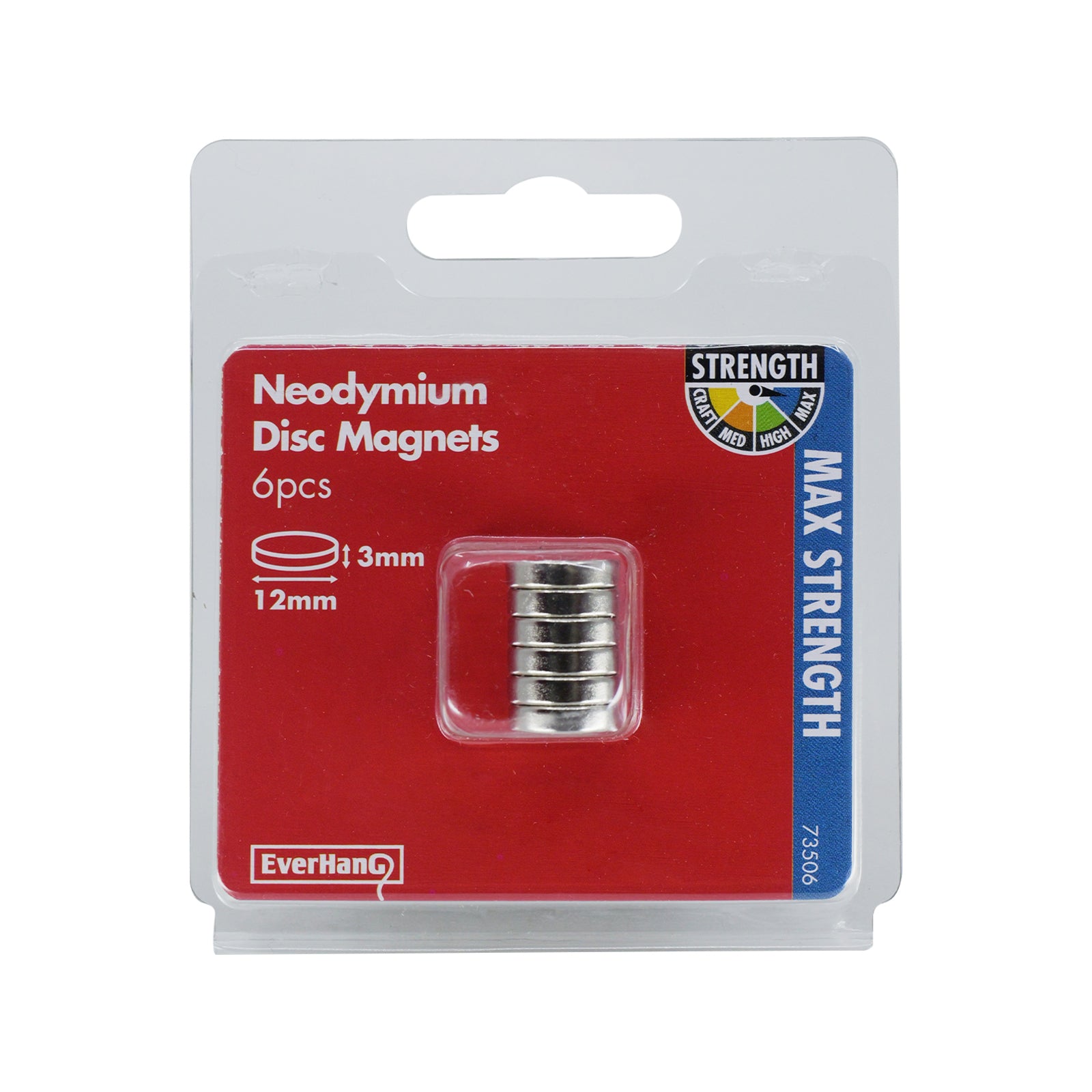 Everhang 12mm Rare Earth Neodymium Disc Magnet 6 Pack